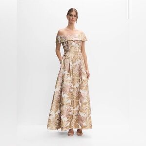Strapless Floral Maxi Dress in Cream and Brown